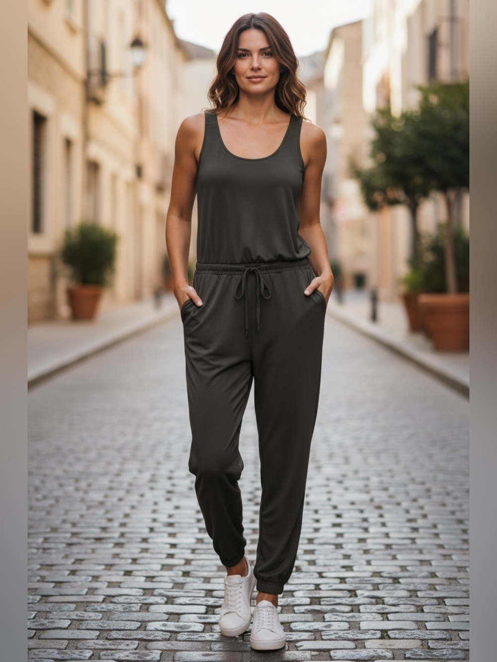 Athleta Black Sleeveless Jogger Jumpsuit Drawstring One Piece Size 10 - Picture 2 of 14